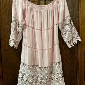 Solitaire Swim Soft Pink Ruffled Lace Coverup
